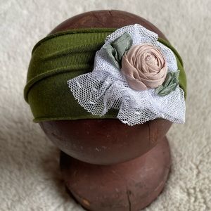 Green & Blush Rose Bow Headband